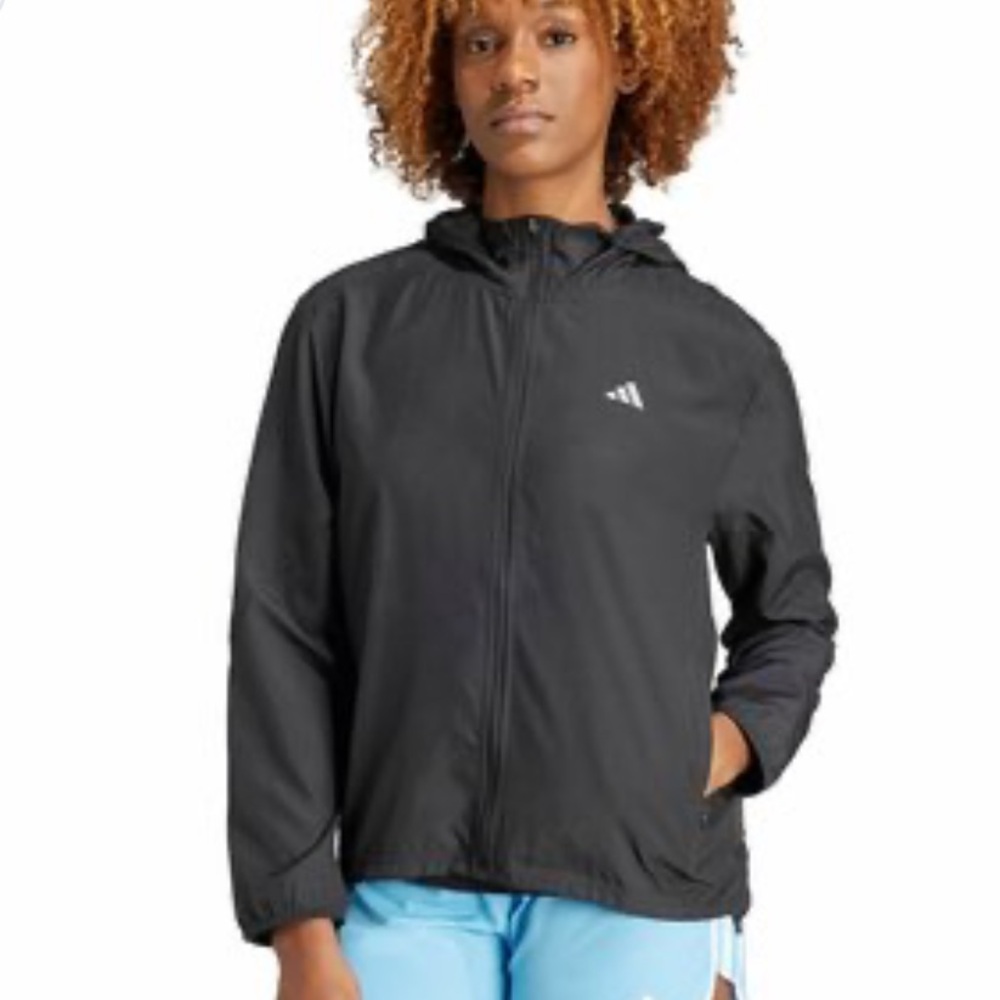 adidas Black Hooded Lightweight Jacket with White Logo